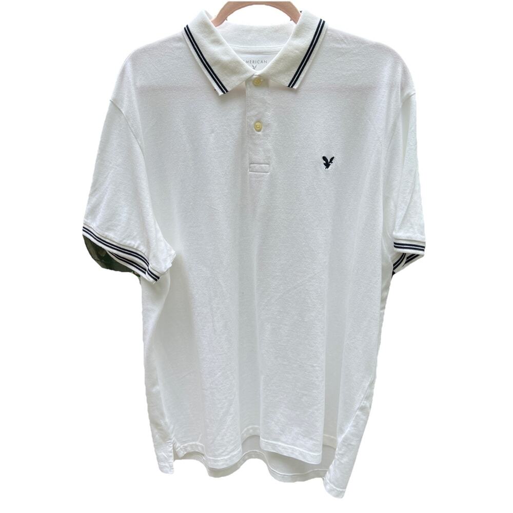 American Eagle Polo Shirt Men’s XL White Super Soft Cotton Standard Fit Casual